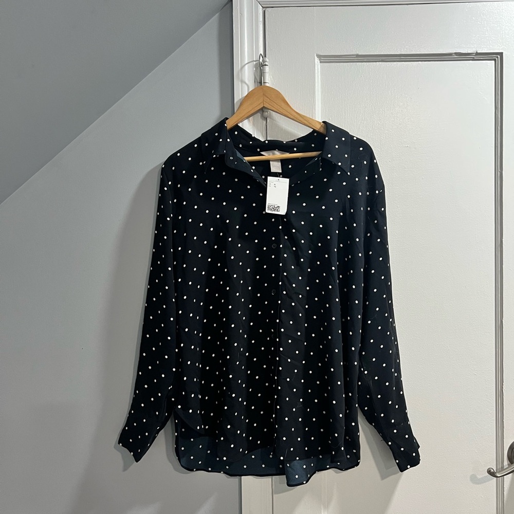 H&M Black Polka Dot Button Down Shirt
